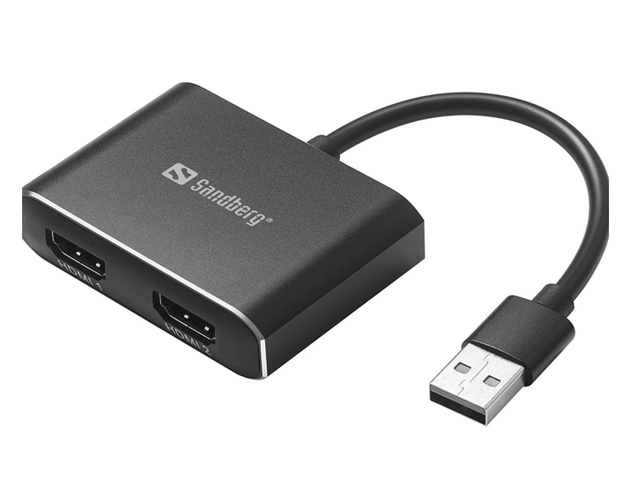 Hardship semiconductor unconditional USB Sandberg USB-A male (134-35) σε 2xHDMI - Black | COSMODATA