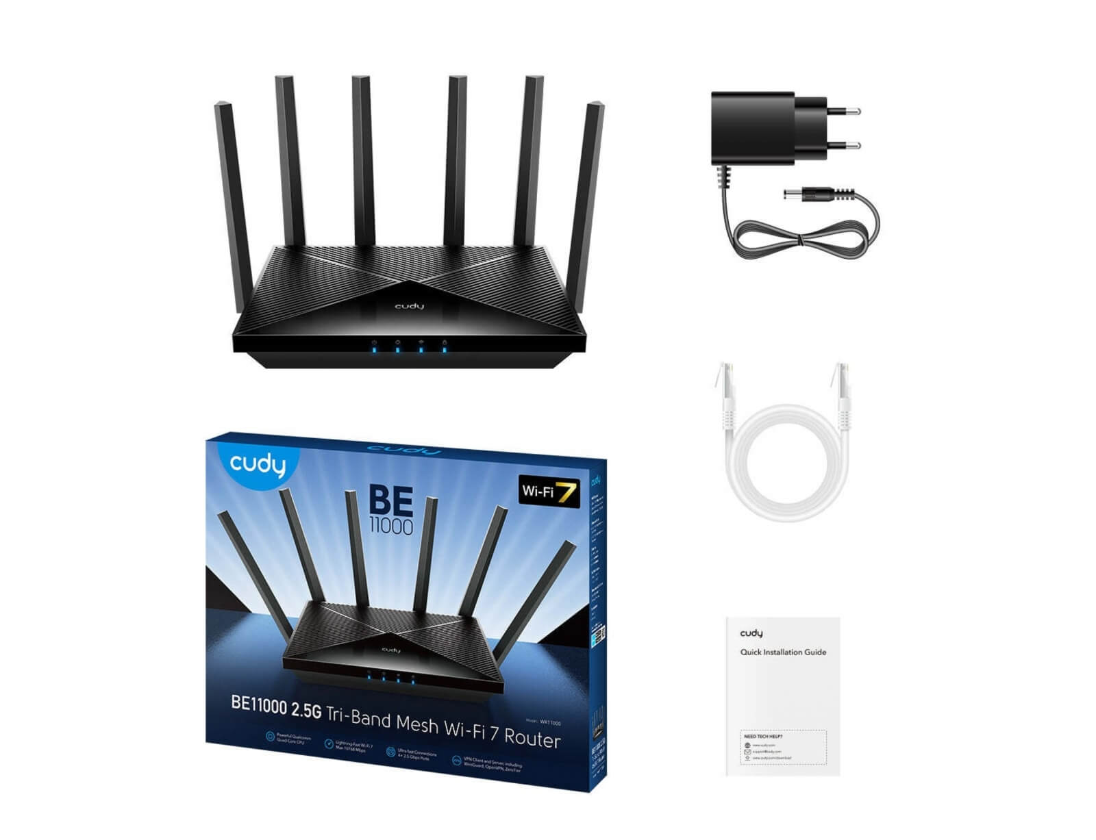 Cudy Router WR6500H WiFi 7 6453Mbps - 4x 10/100/1000 LAN, 1x WAN ...