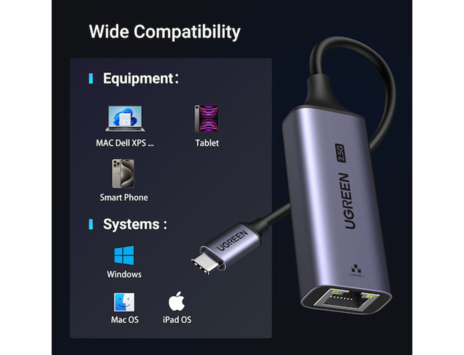 Ethernet USB Adapter Ugreen (CM648) - Ενσύρματο - RJ45/USB-C - 2500 ...